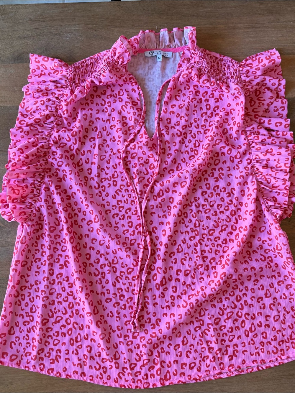 Pink Ruffle Sleeve Leopard Print Blouse - women’s medium
